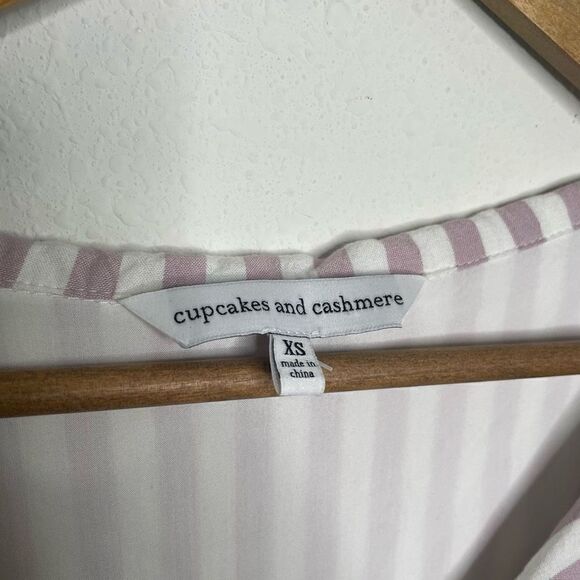 Cupcakes & Cashmere Women’s Pink White Striped Button Up Long Sleeve Dress Sz XS - Picture 6 of 9